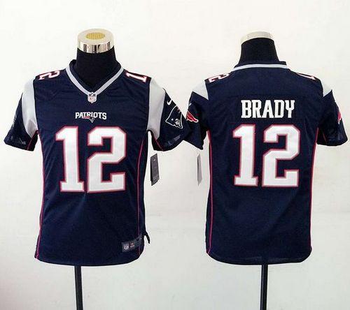 Nike Patriots #12 Tom Brady Navy Blue Team Color Youth Stitched NFL New Elite Jersey - Click Image to Close